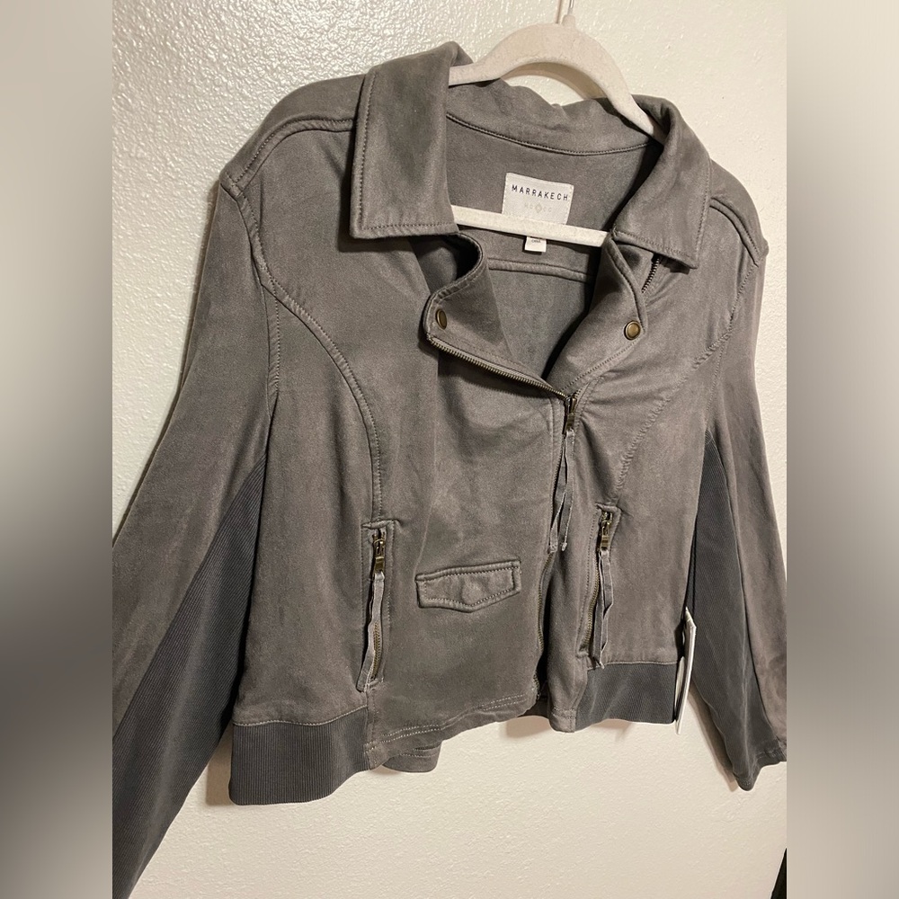 NWT Marrakech “Monica” Moto Jacket Vegan Leather Faux Suede Full Zip | Gray | L - Picture 5 of 7